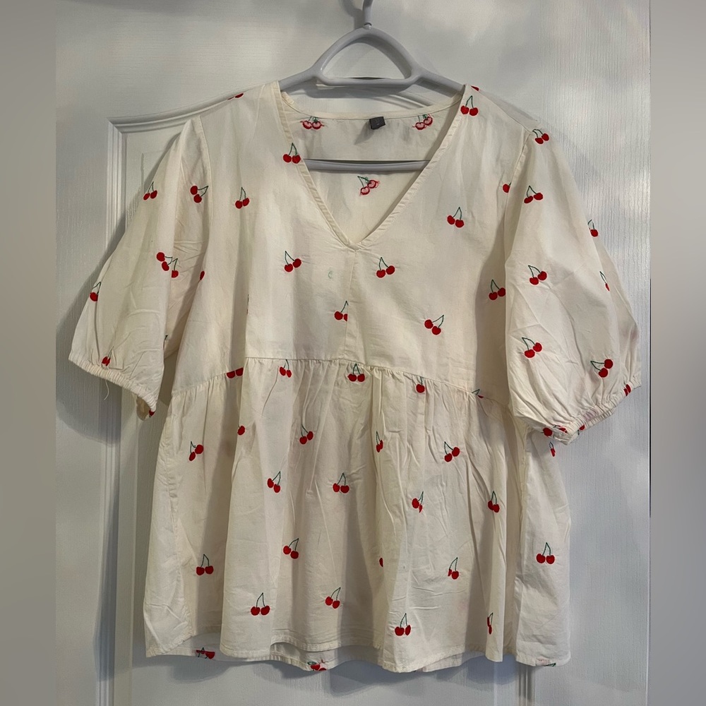 Culture cherry print peplum top! 100% cotton ! So cute! Size medium